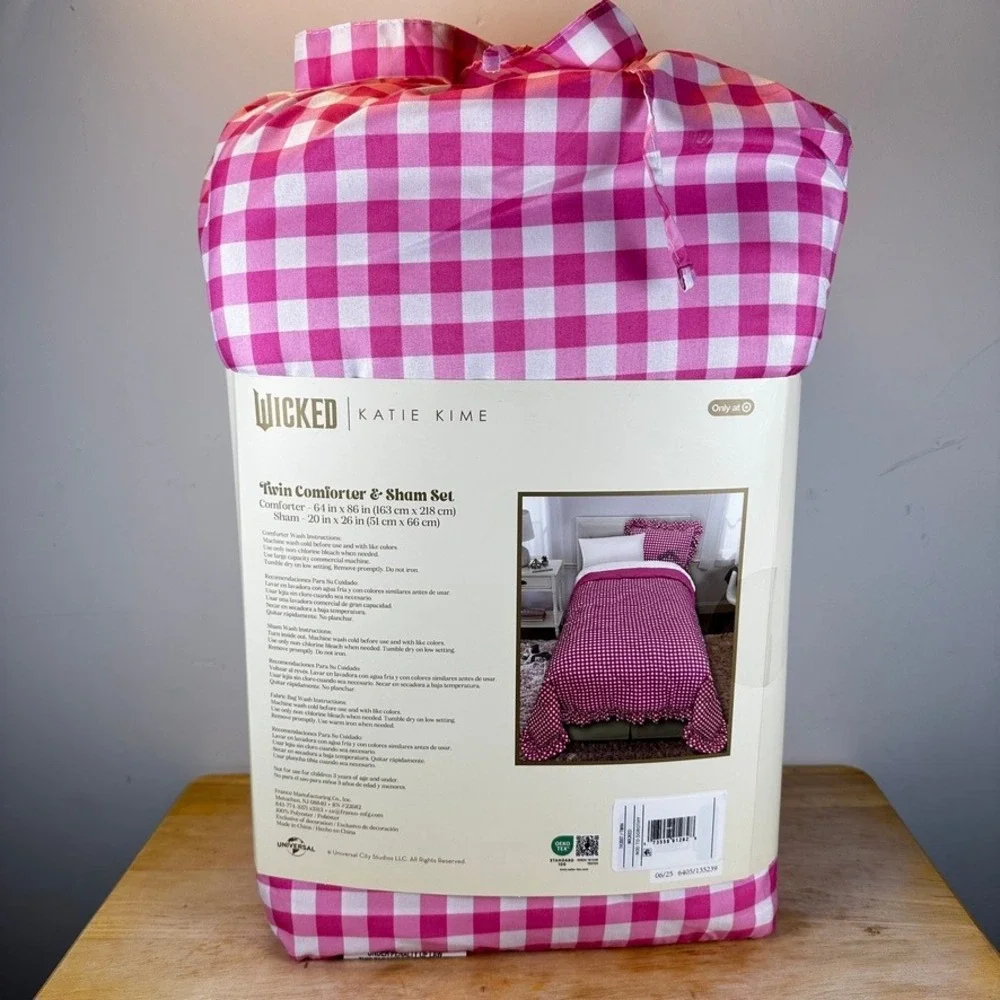 Wicked x Katie Kime Comforter Sham Set Twin Pink Gingham Glinda the Good NWT